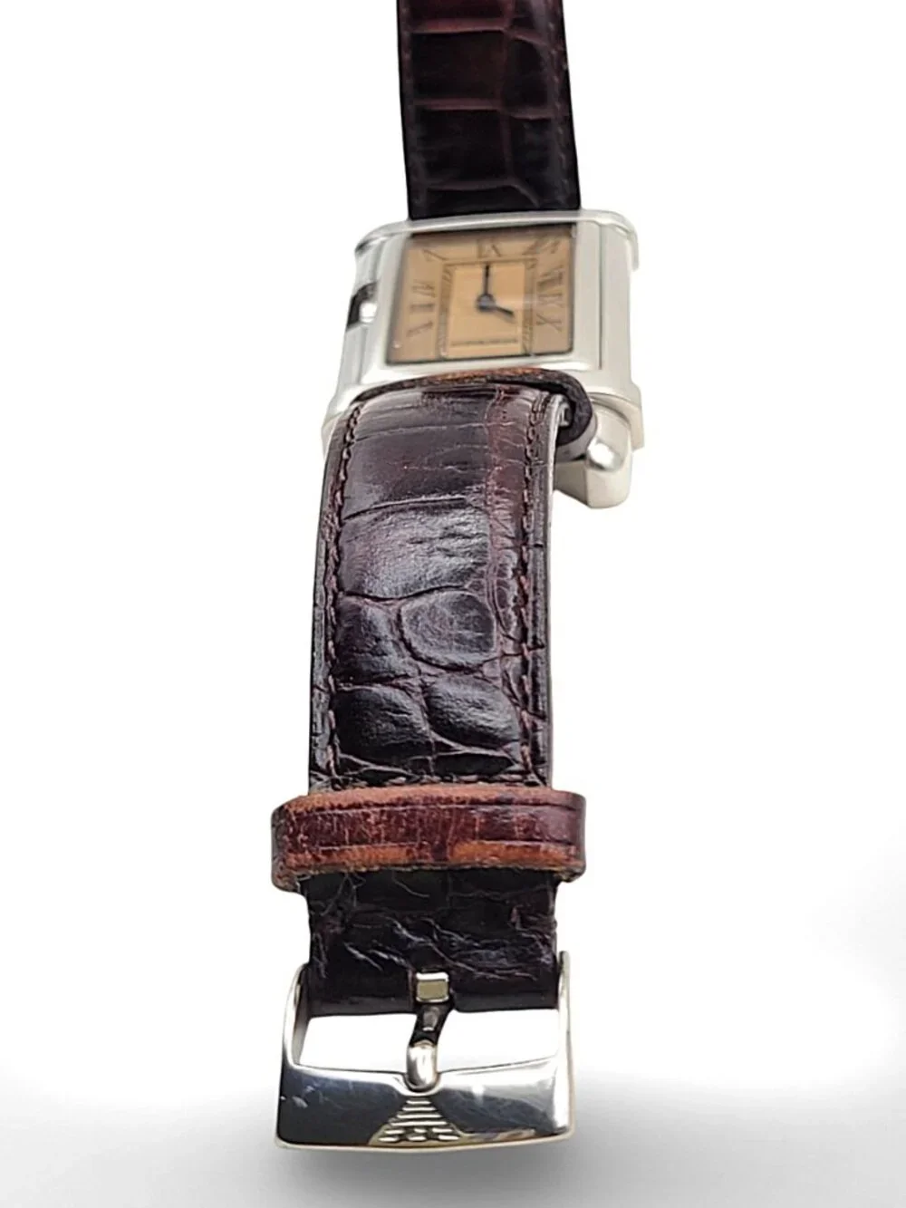 Emporio Armani Tank Watch. Swiss Parts. Genuine Leather Strap. Original Box.